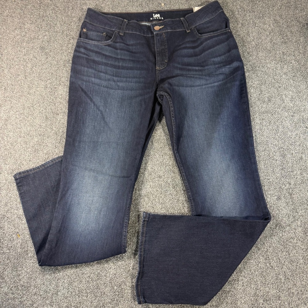 Lee Riders Indigo Womens Plus 18W L Dark Wash Straight Leg Stretch Jeans New‎
